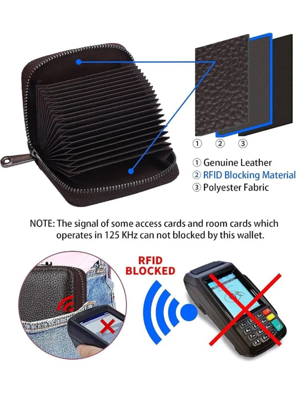 Genuine Leather RFID Credit Card Holder Wallet with 20 Slots & Zipper for All